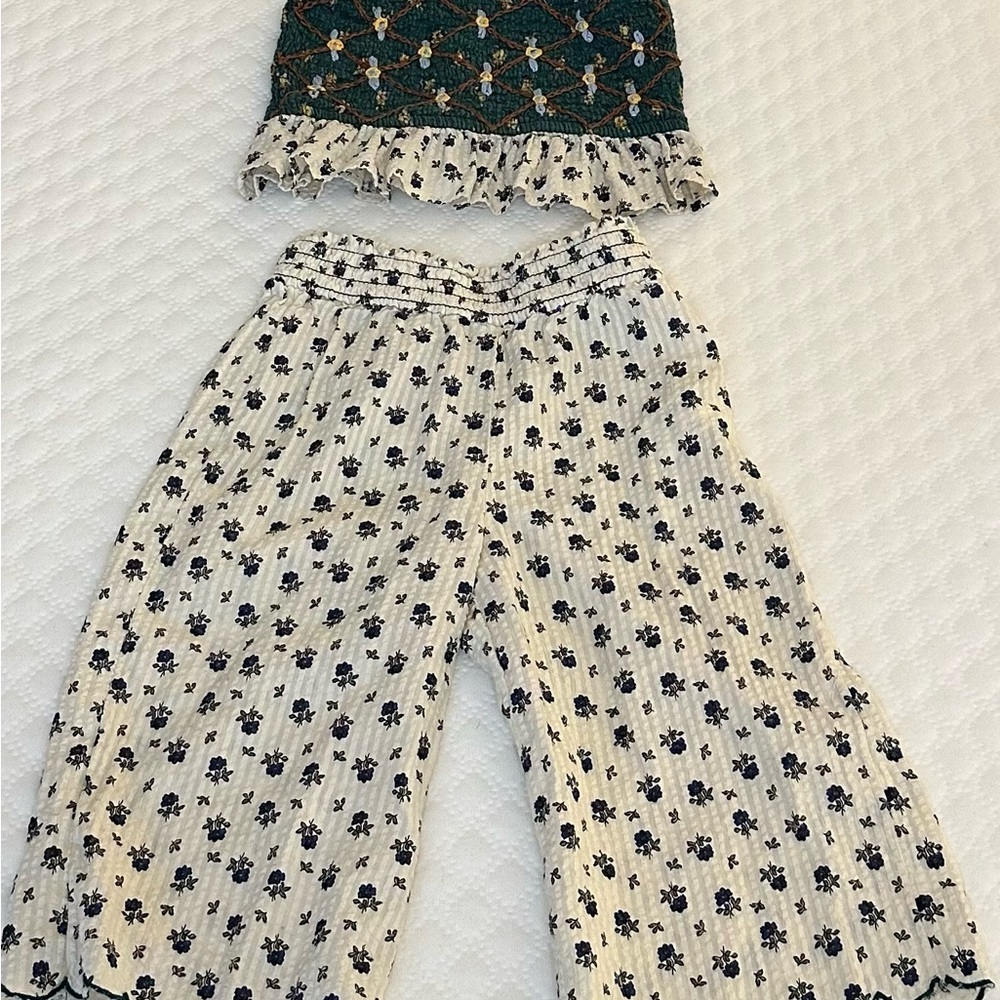Zara Kids Floral Matching Set - Green and White